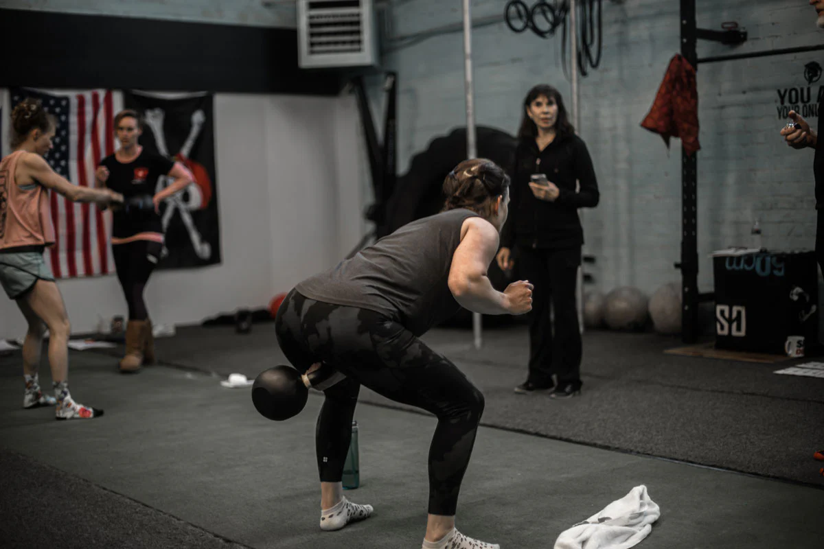 Andrea Du Cane instructing at an RKC kettlebell workshop